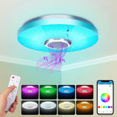Ceiling light fixture with remote control and smartphone app for color selection